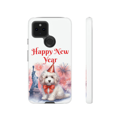 White Doodle Happy New Year - Tough Cases - Apple iPhone, Samsung Galaxy, and Google Pixel