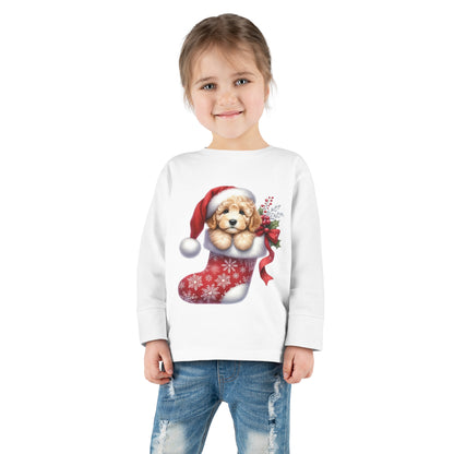 Doodle Puppy Christmas Stocking Toddler Long Sleeve Tee