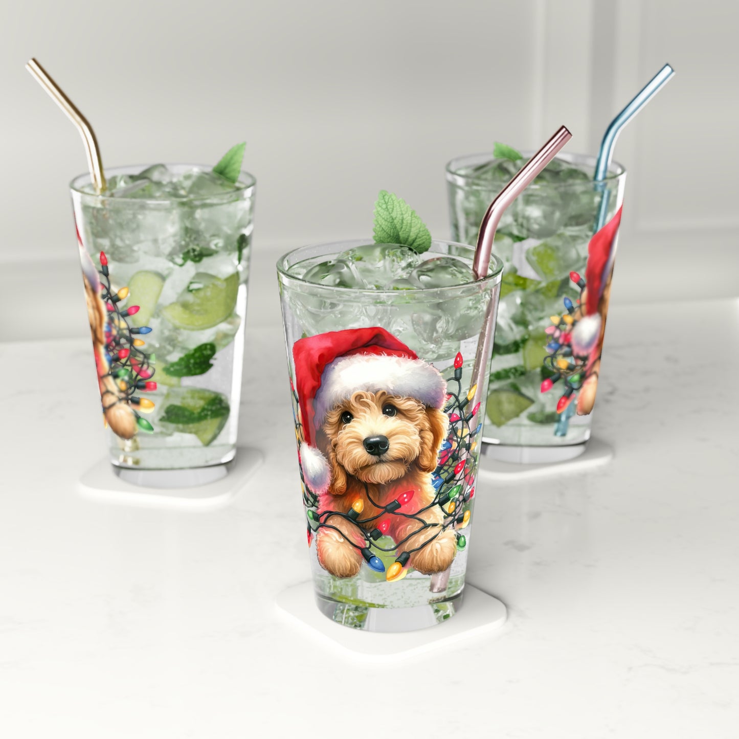 Christmas Puppy w/Lights Pint Glass, 16oz