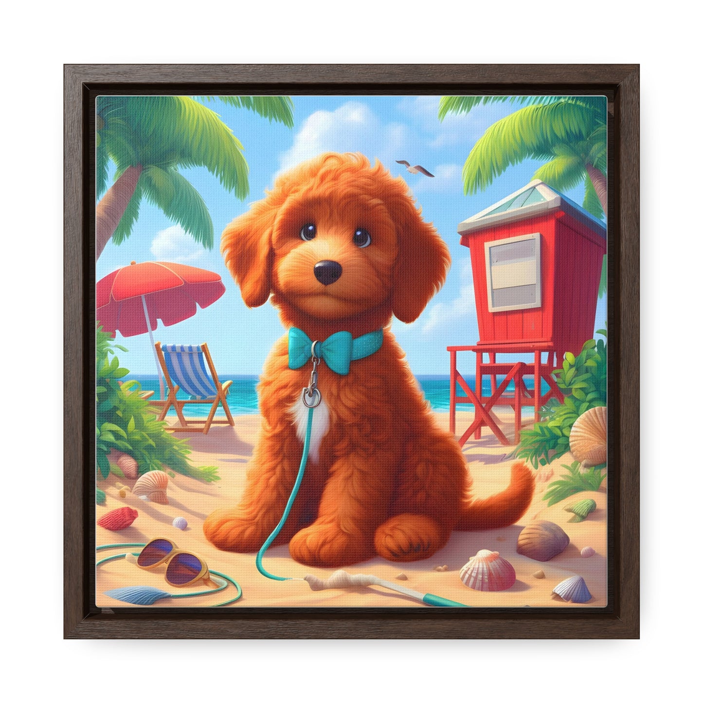 Red Doodle Puppy, Cartoon Inspired - Wooden Gallery Canvas Picture - Square Frame - Nice!