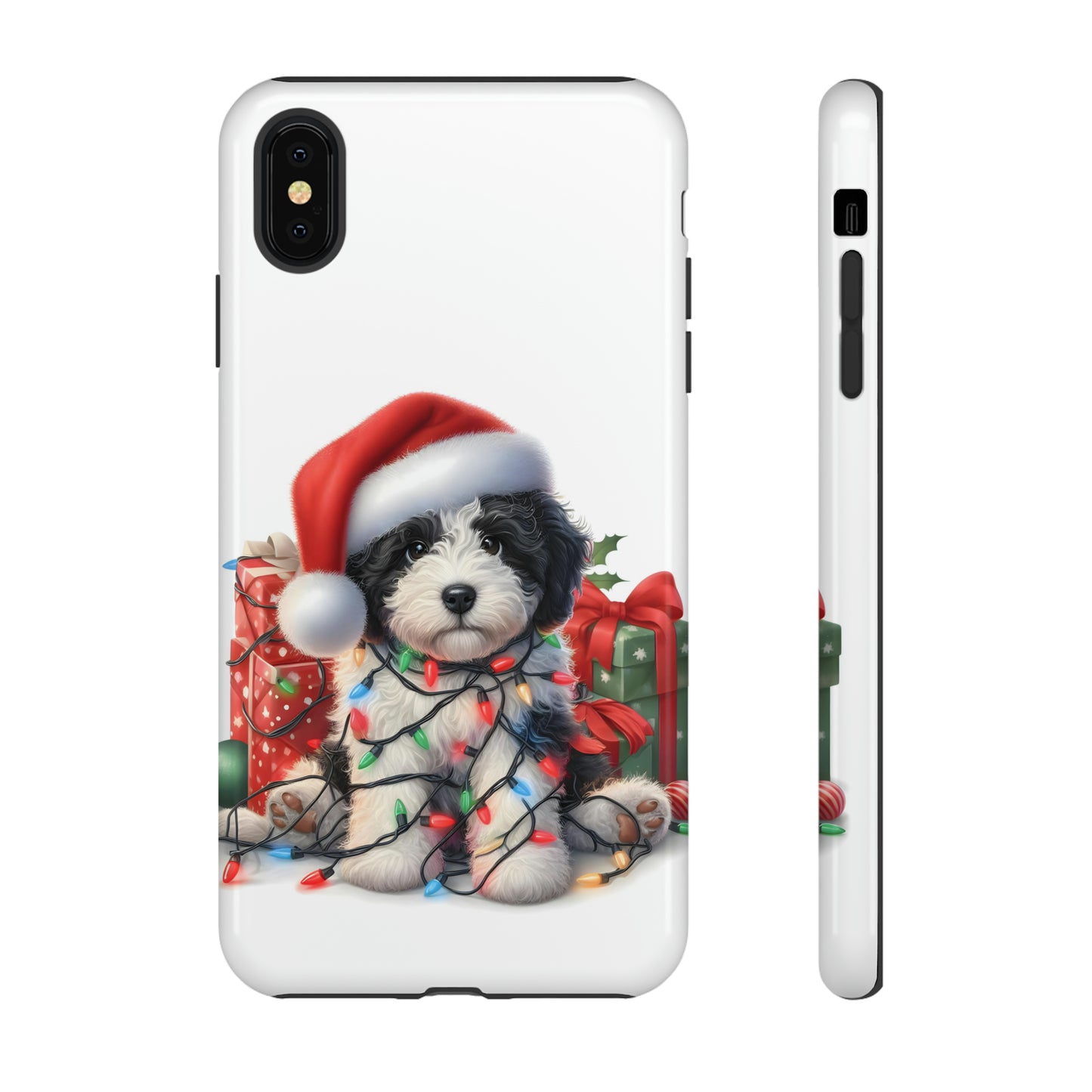 Black & White Doodle Christmas Puppy - Tough Cases for Apple iPhone, Samsung Galaxy, & Google Pixel