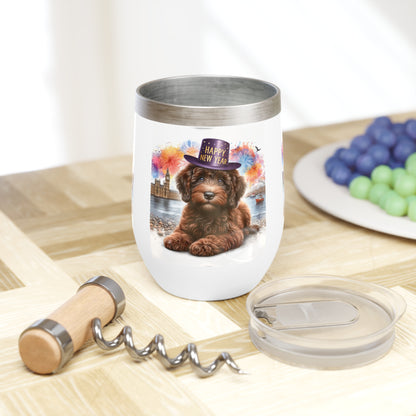 Chocolate Brown Doodle New Year - Chill Wine Tumbler