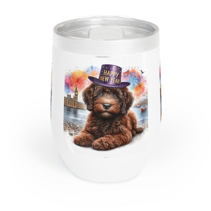 Chocolate Brown Doodle New Year - Chill Wine Tumbler