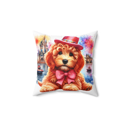 Apricot Doodle Fireworks Celebration - Spun Polyester Square Pillow