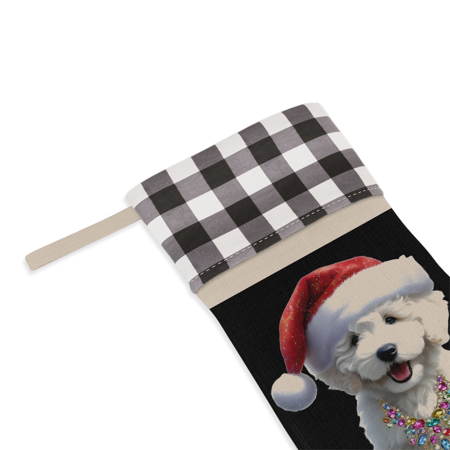 White Doodle Puppy Christmas Stocking