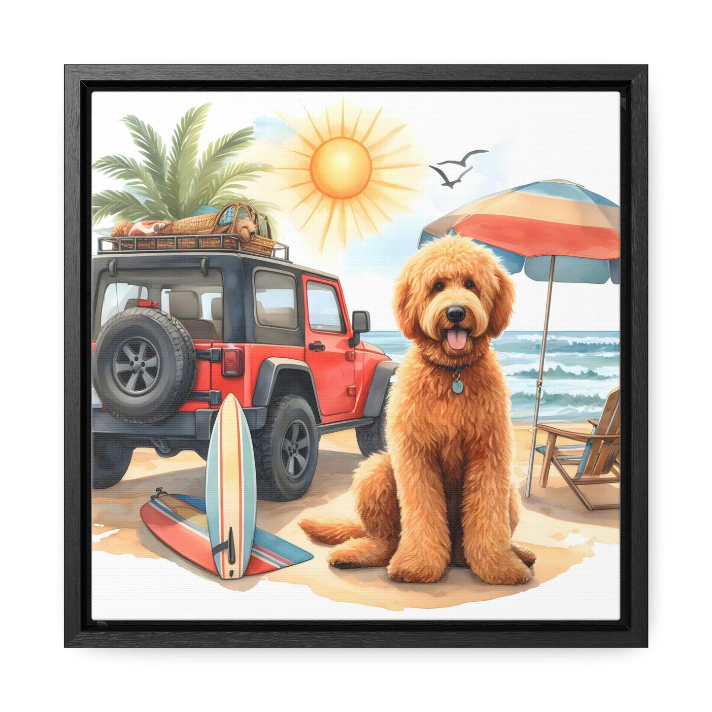 Jeep Beach Doodle Gallery Canvas Wraps, Square Frame