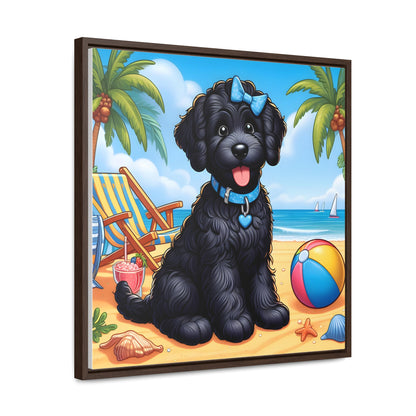 Black Doodle Puppy Cartoon Inspired - Wooden Gallery Canvas Picture - Square Frame - Nice!