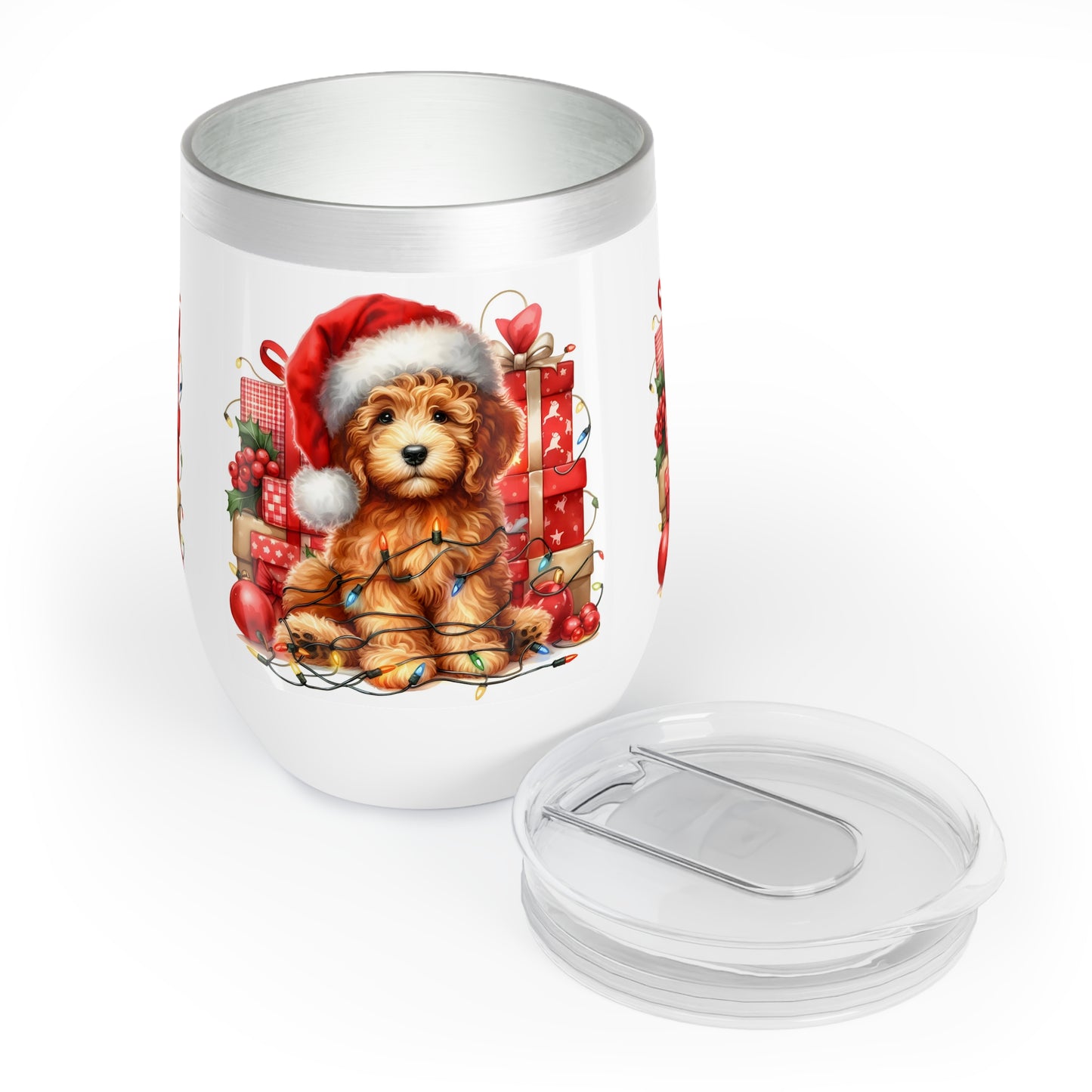 Christmas Doodle Puppy Chill Wine Tumbler