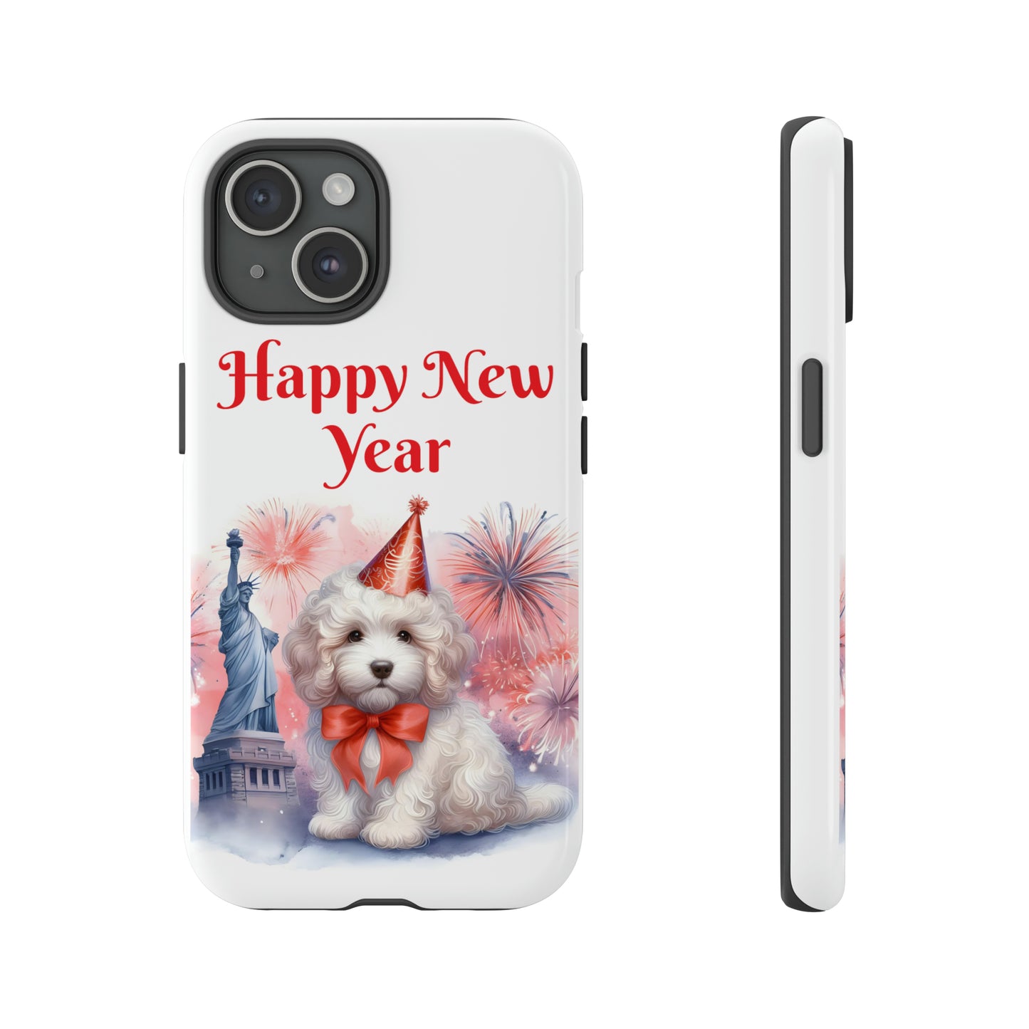 White Doodle Happy New Year - Tough Cases - Apple iPhone, Samsung Galaxy, and Google Pixel