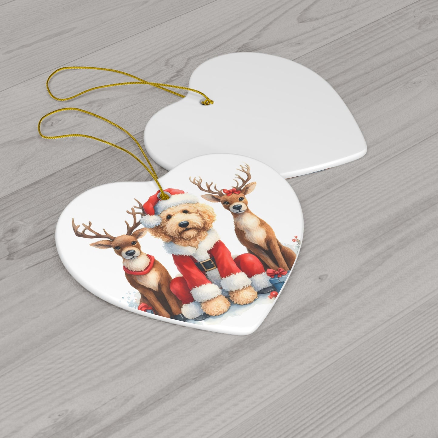 Christmas Santa Doodle w/Reindeer Ceramic Ornament, 4 Shapes