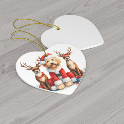 Christmas Santa Doodle w/Reindeer Ceramic Ornament, 4 Shapes