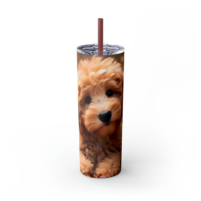 Fall Adorable Doodle Puppy Skinny Tumbler with Straw, 20oz