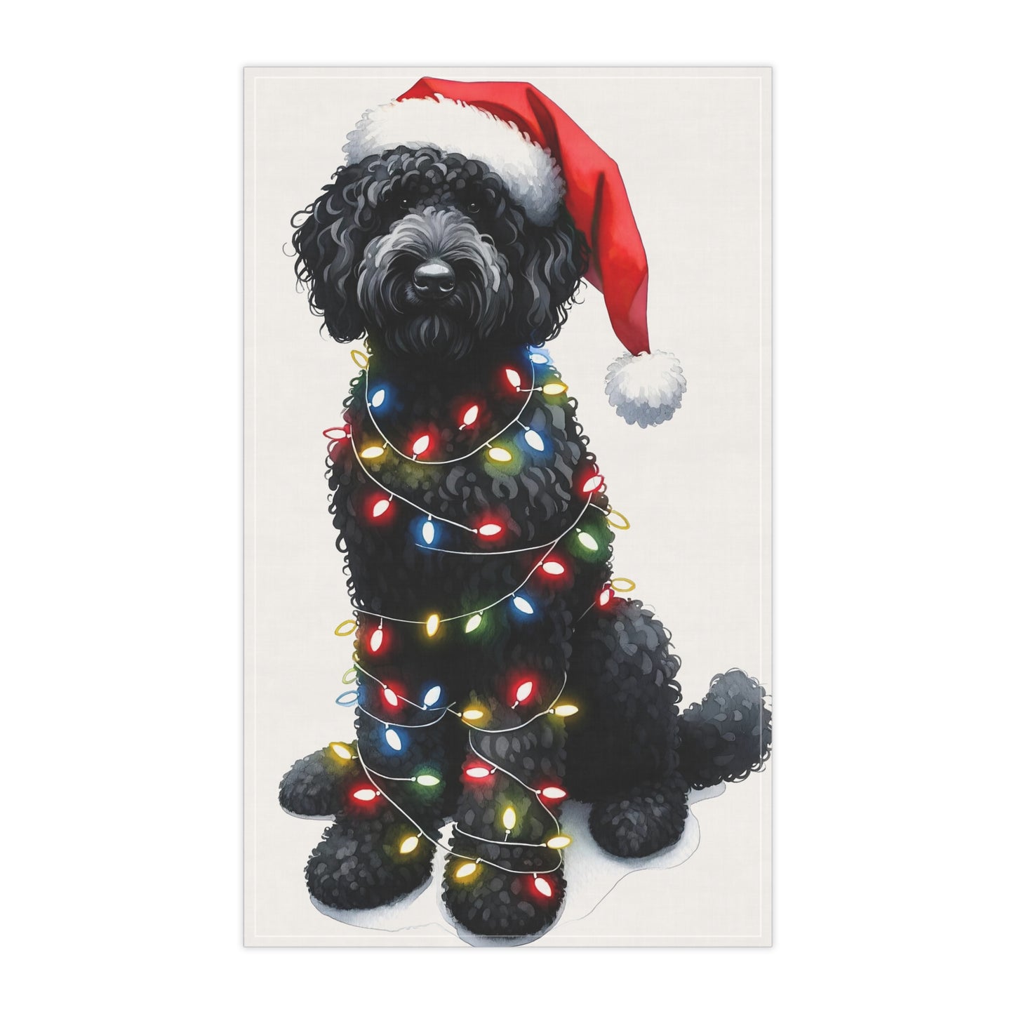 Black Doodle w/Christmas Lights Kitchen Towel