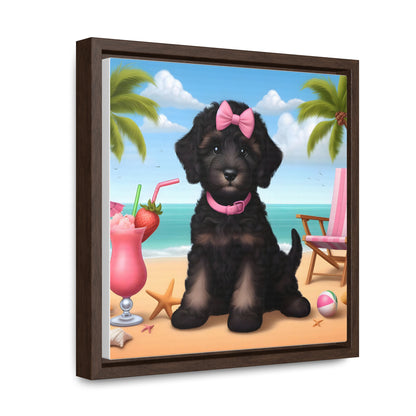 Phantom Doodle on Beach - Wooden Gallery Canvas Picture - Square Frame - Nice!