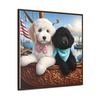 White and Black Doodle on Sailboat - Wooden Gallery Canvas Pictures - Square Frame - Nice!