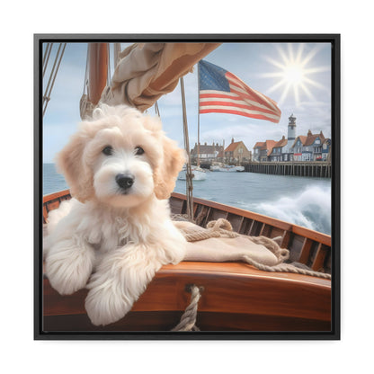 White Doodle on Sailboat - Wooden Gallery Canvas Picture - Square Frame - Nice!