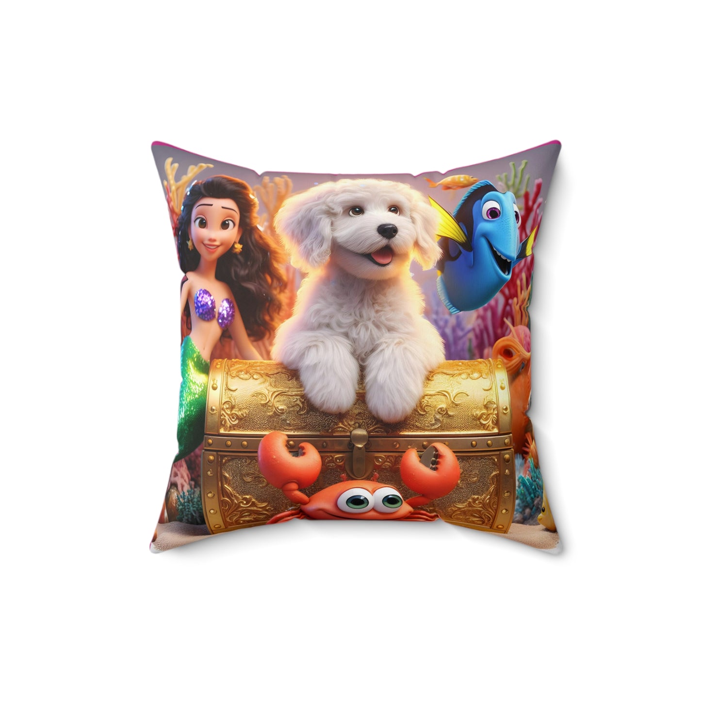 Doodle Mermaid Underwater Spun Polyester Square Pillow