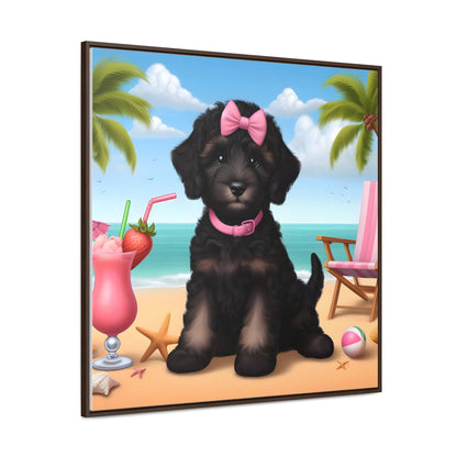 Phantom Doodle on Beach - Wooden Gallery Canvas Picture - Square Frame - Nice!