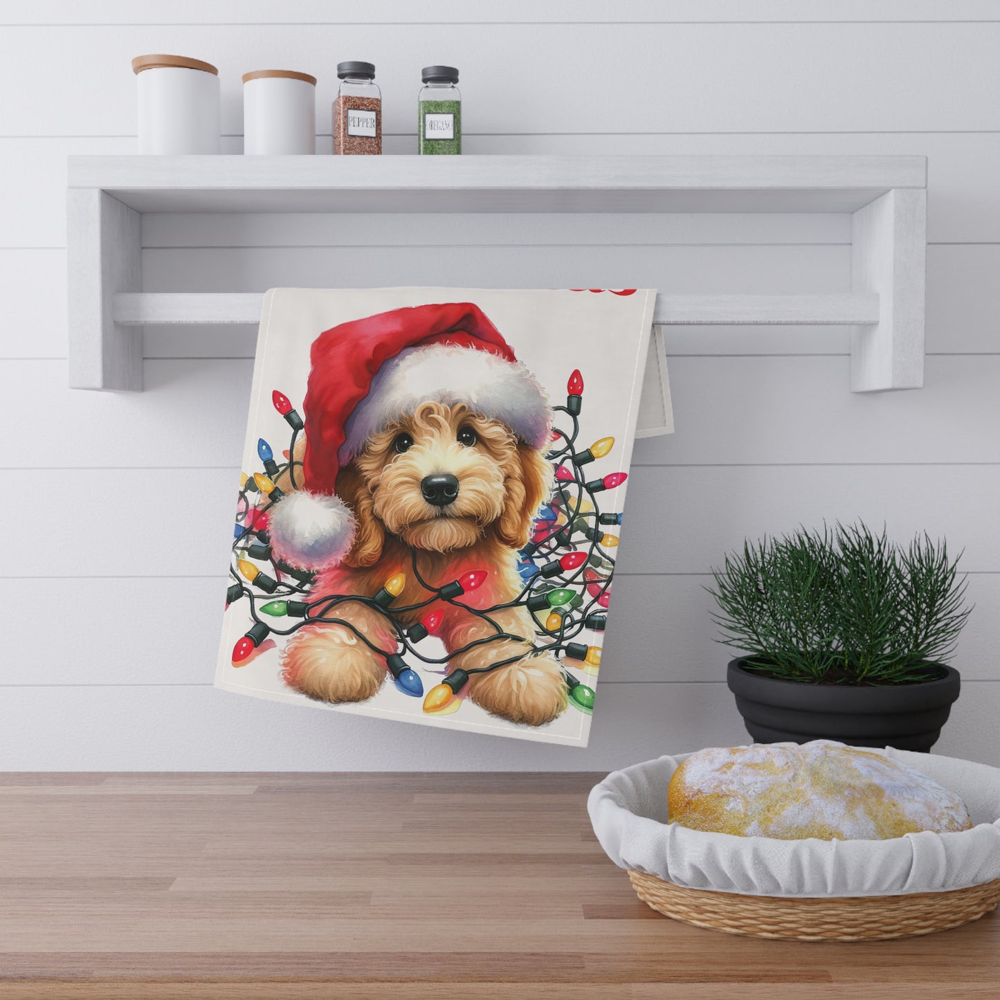 Christmas Doodle Puppy Kitchen Towel