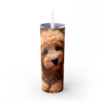 Fall Adorable Doodle Puppy Skinny Tumbler with Straw, 20oz