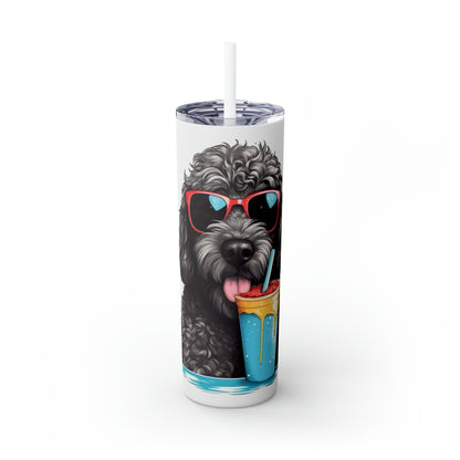 Black Doodle Skinny Tumbler with Straw, 20oz