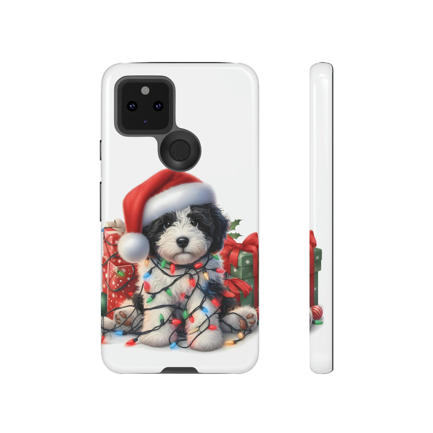 Black & White Doodle Christmas Puppy - Tough Cases for Apple iPhone, Samsung Galaxy, & Google Pixel