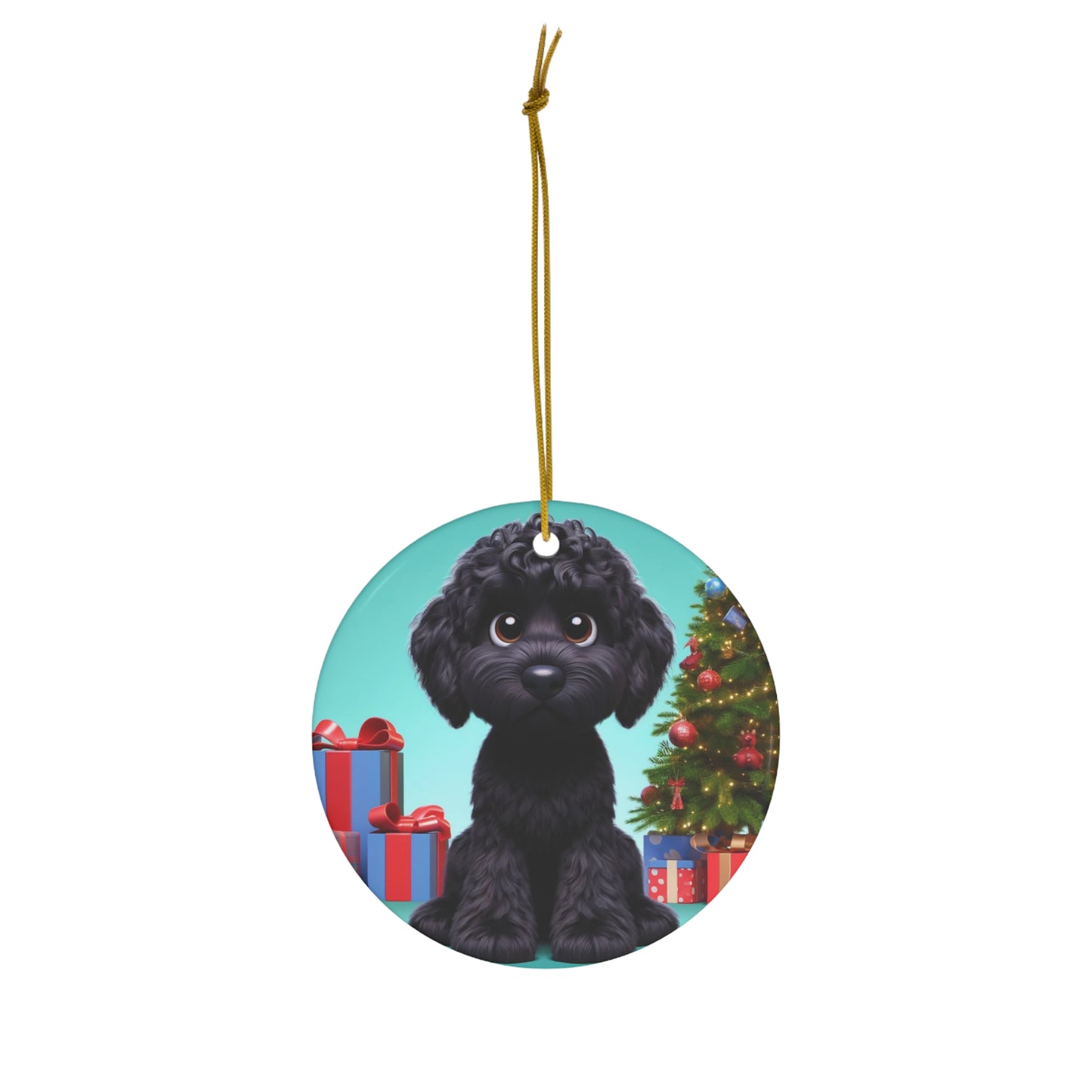 Christmas Black Doodle Cartoon Inspired Ceramic Ornament