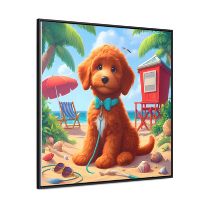 Red Doodle Puppy, Cartoon Inspired - Wooden Gallery Canvas Picture - Square Frame - Nice!