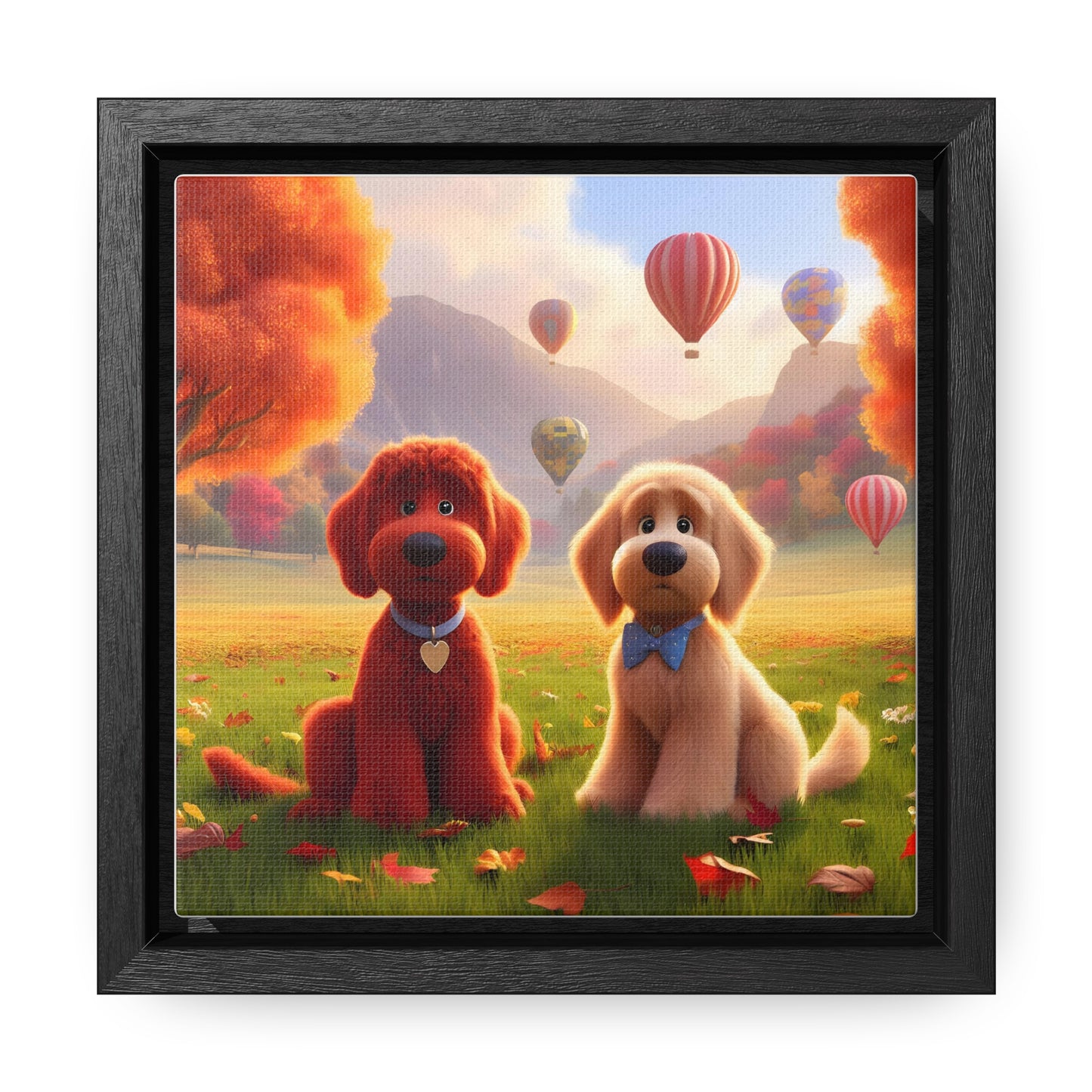 Doodles w/Hot Air Balloons Cartoon Inspired - Wooden Gallery Canvas Picture - Square Frame - Nice!