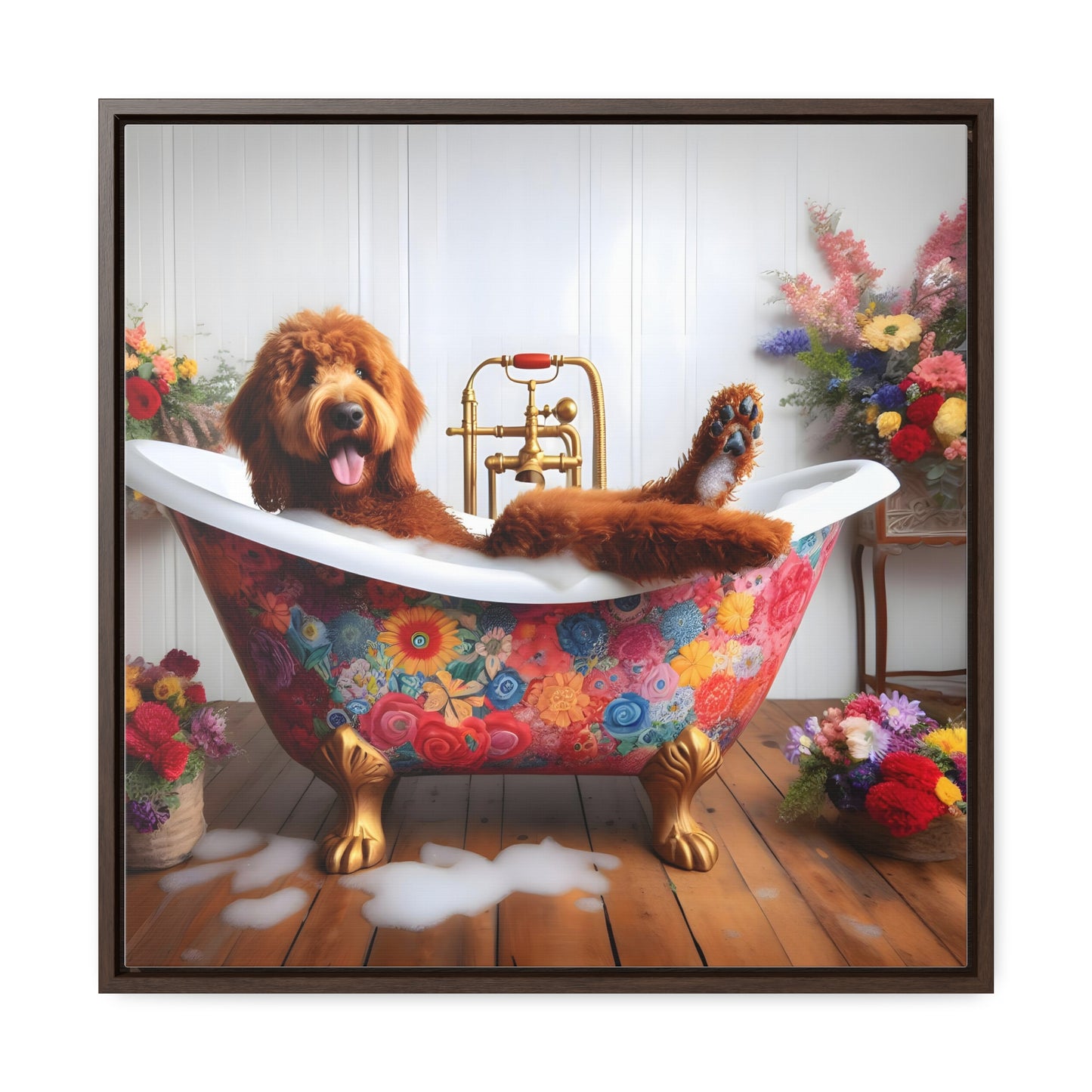 Lounging Doodle Antique Tub Gallery Canvas Picture - Wooden Square Frame - Nice!