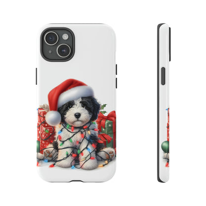 Black & White Doodle Christmas Puppy - Tough Cases for Apple iPhone, Samsung Galaxy, & Google Pixel