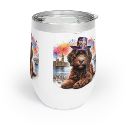 Chocolate Brown Doodle New Year - Chill Wine Tumbler