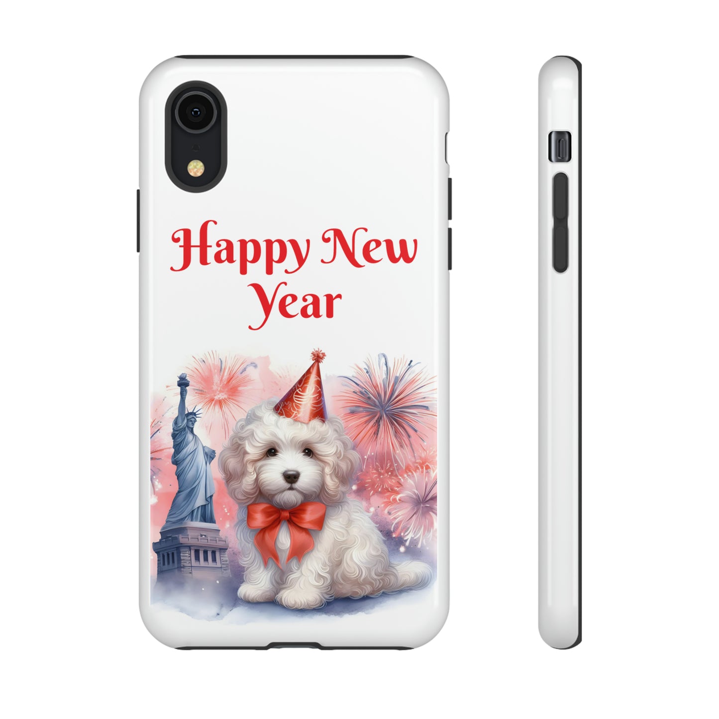 White Doodle Happy New Year - Tough Cases - Apple iPhone, Samsung Galaxy, and Google Pixel