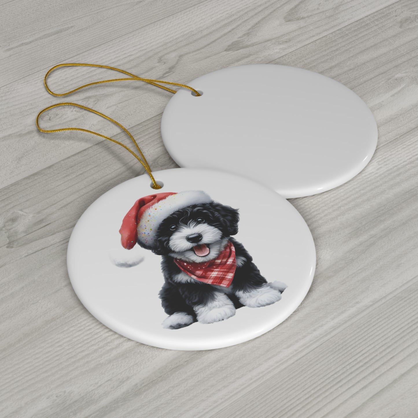 Black & White Doodle Puppy Ceramic Ornament, 4 Shapes