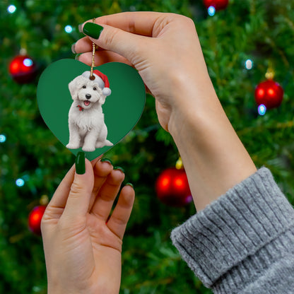 White Doodle Christmas Hat Ceramic Ornament, 4 Shapes