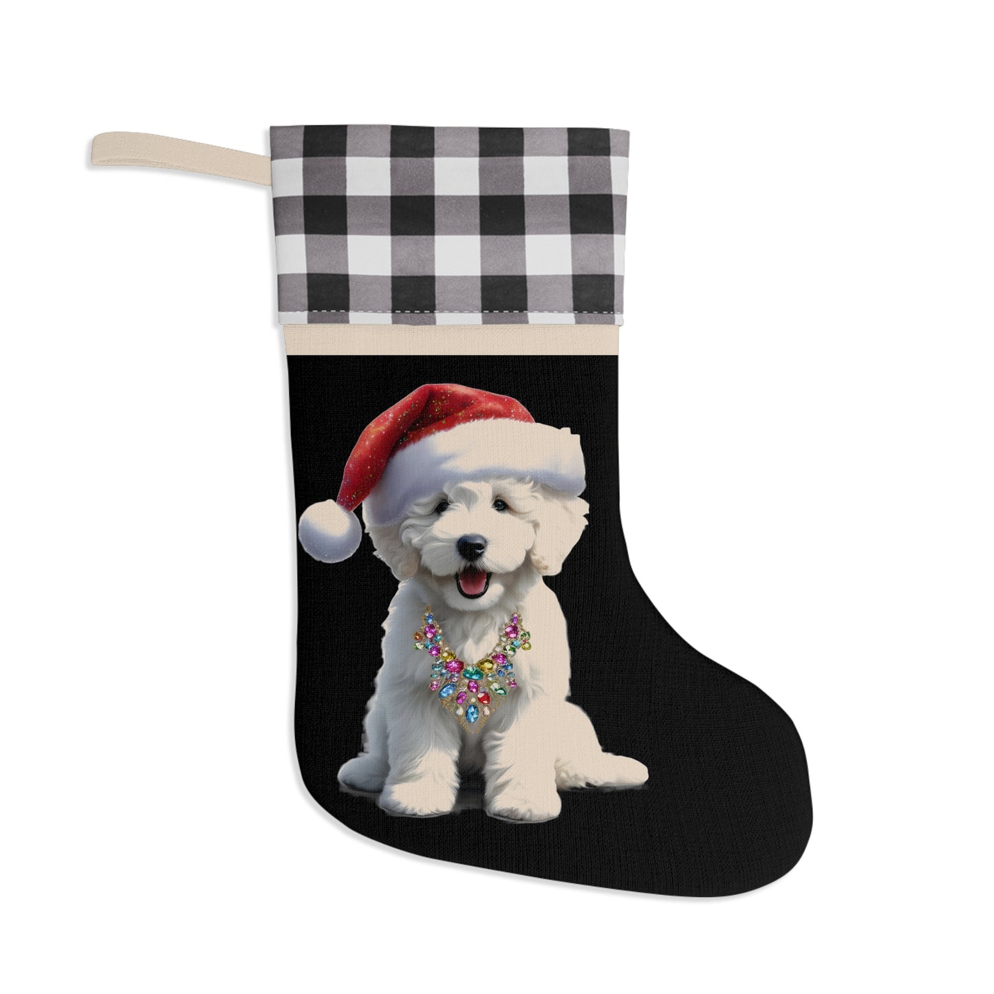 White Doodle Puppy Christmas Stocking