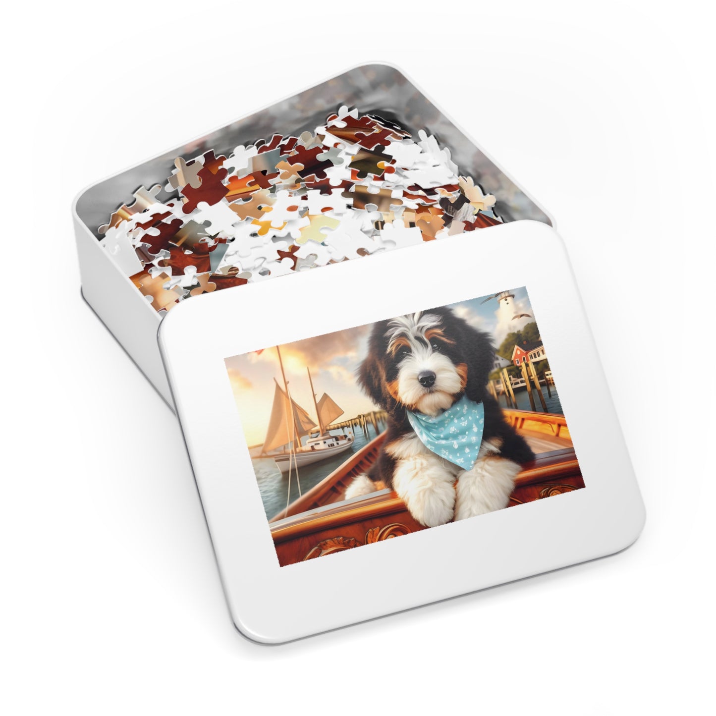 Bernedoodle on Sailboat Jigsaw Puzzle (500,1000-Piece)