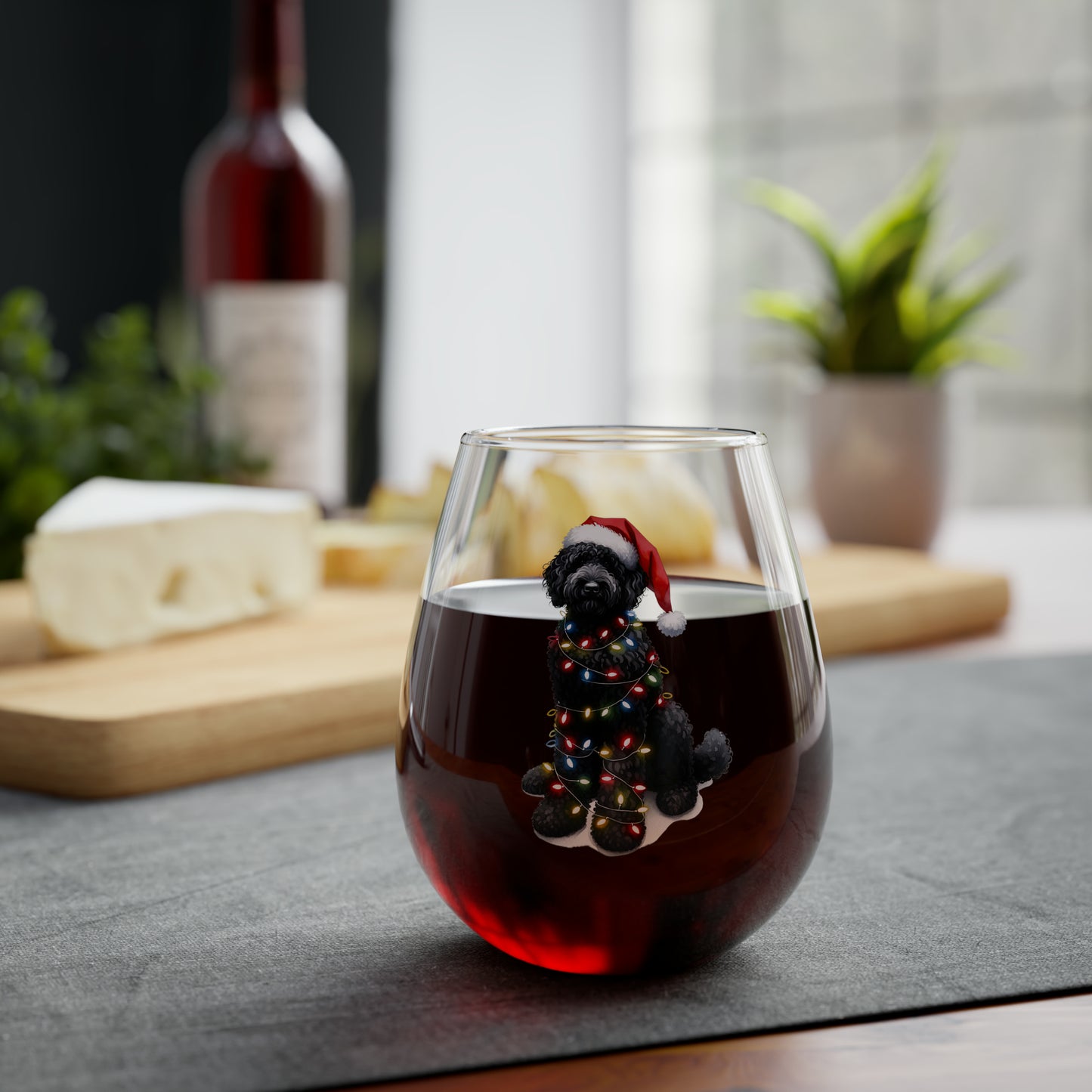 Black Doodle w/Lights Stemless Wine Glass, 11.75oz