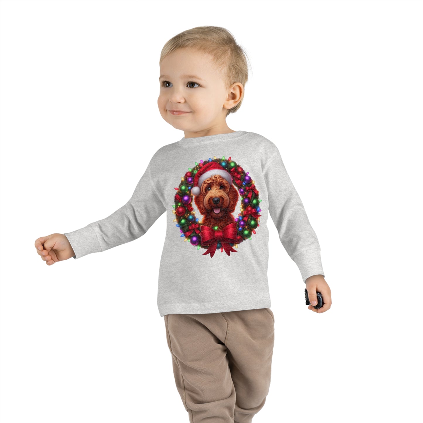 Red Doodle Christmas Wreath - Toddler Long Sleeve T Shirt