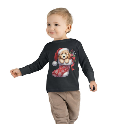 Doodle Puppy Christmas Stocking Toddler Long Sleeve Tee