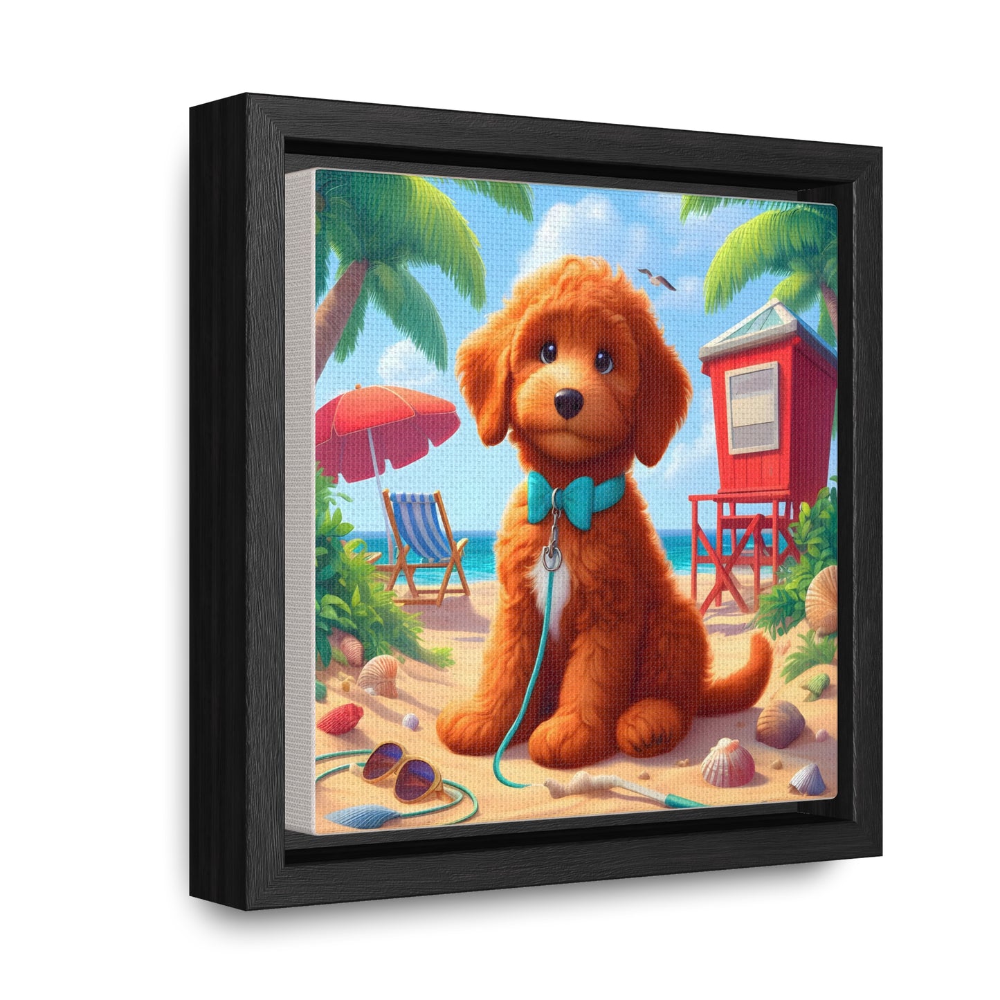 Red Doodle Puppy, Cartoon Inspired - Wooden Gallery Canvas Picture - Square Frame - Nice!