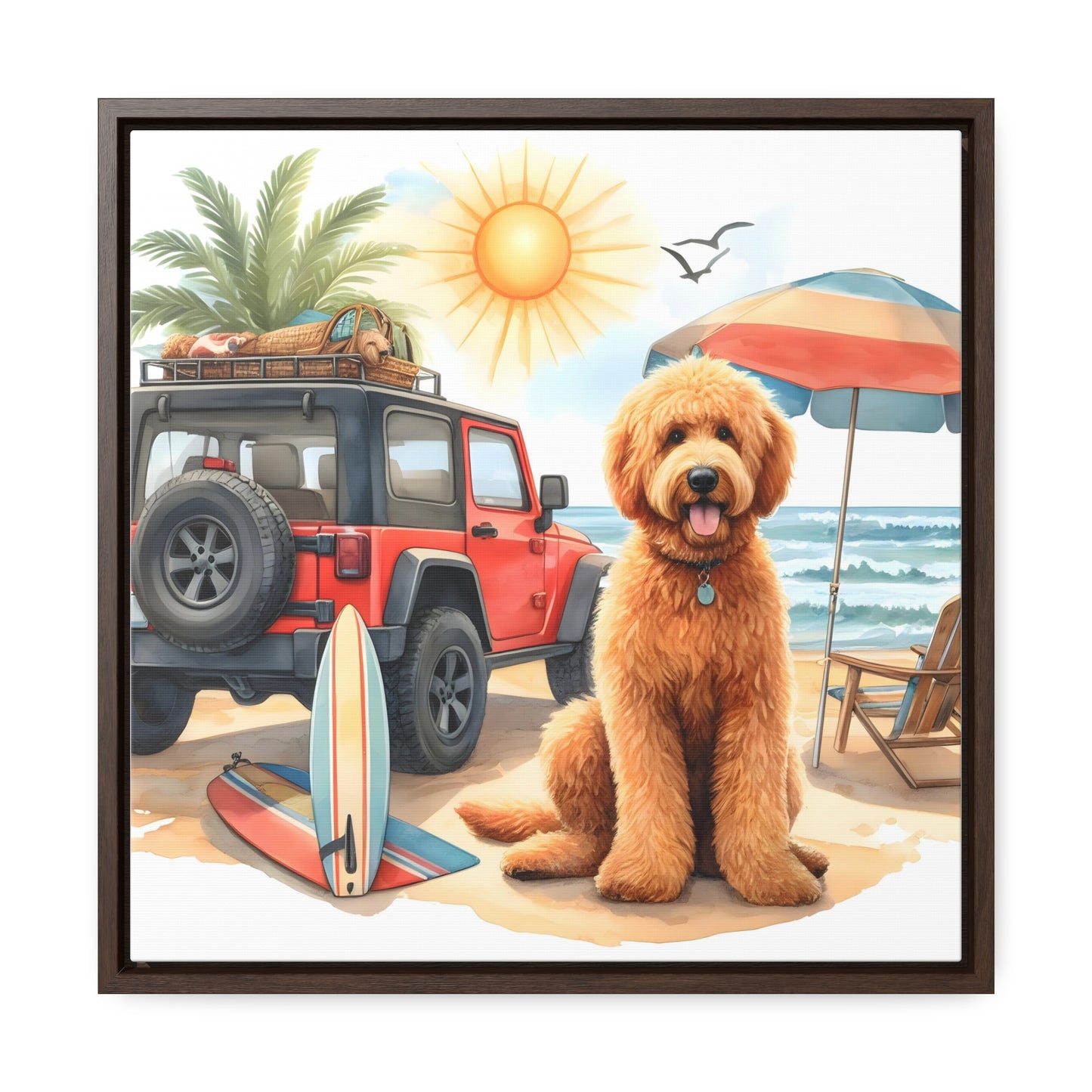 Jeep Beach Doodle Gallery Canvas Wraps, Square Frame