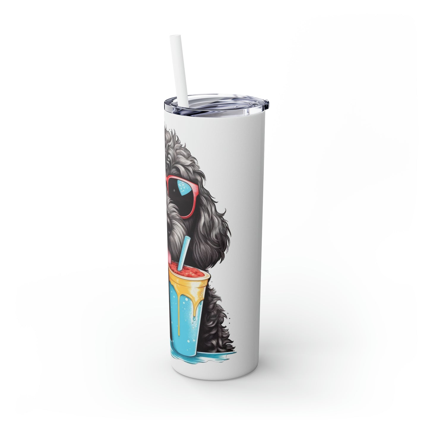 Black Doodle Skinny Tumbler with Straw, 20oz