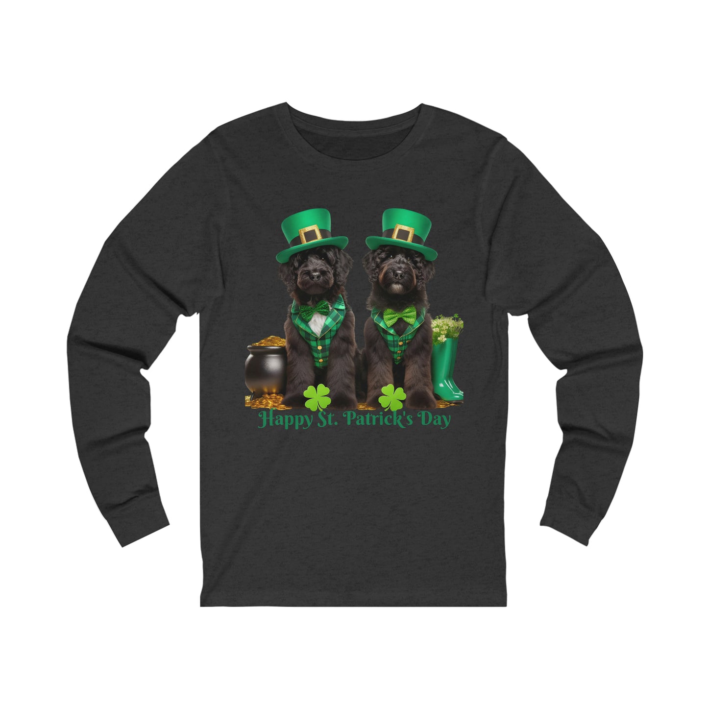 Black Doodles Happy St. Patrick's Day - Bella Unisex Long Sleeve T Shirt