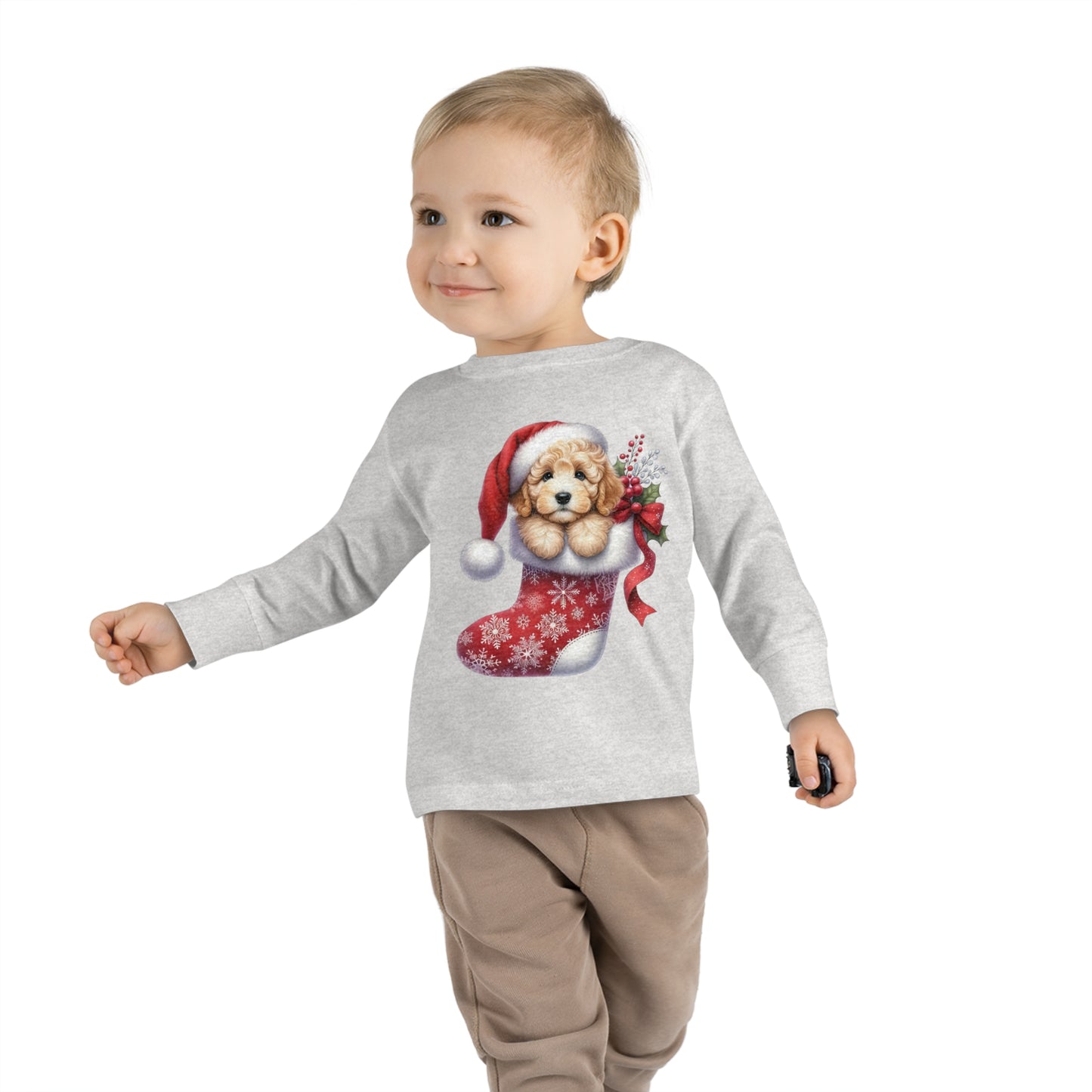 Doodle Puppy Christmas Stocking Toddler Long Sleeve Tee