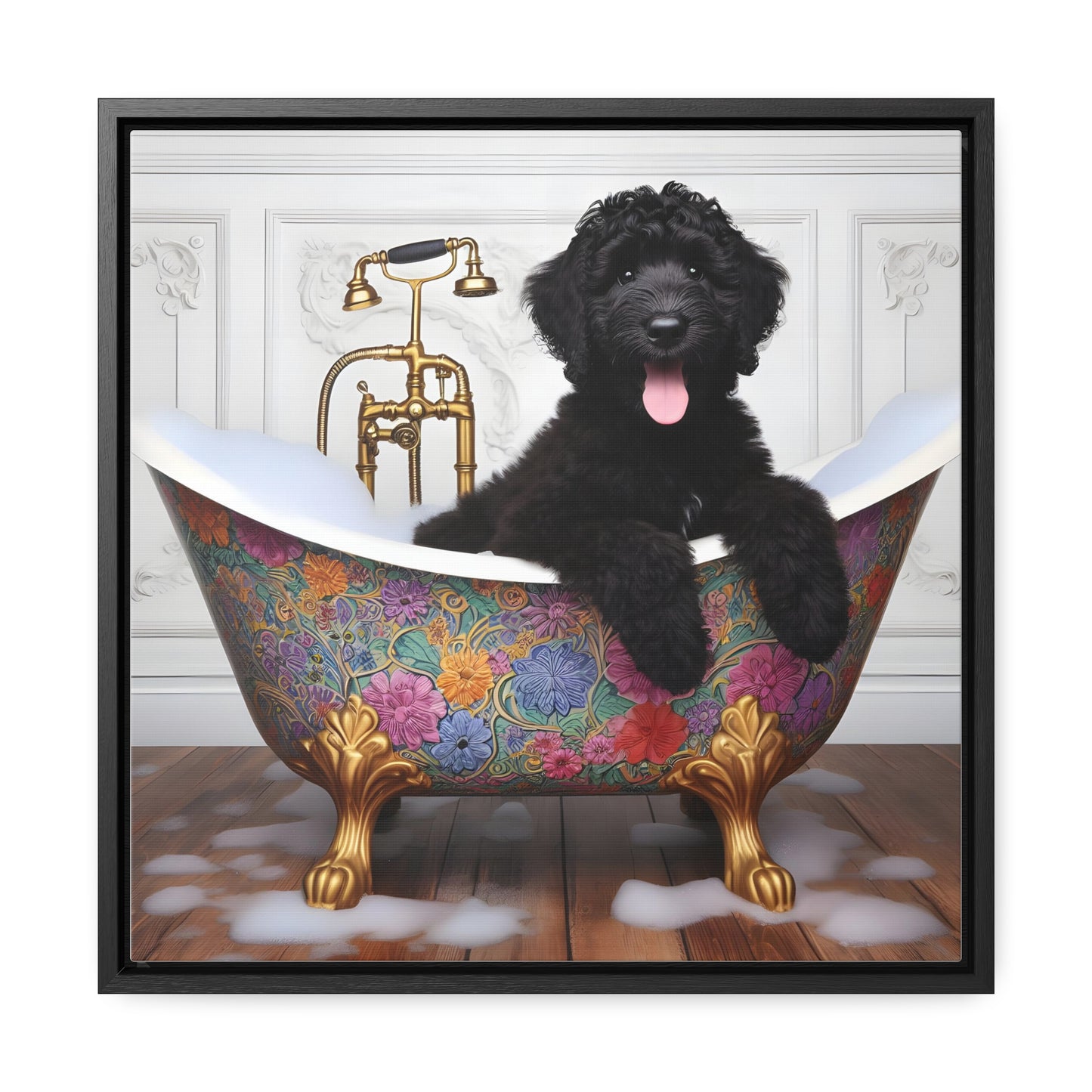 Black Doodle Antique Tub Gallery Canvas Picture - Wooden Square Frame - Nice!