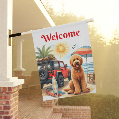 Jeep Beach Doodle Garden Flag & House Banner