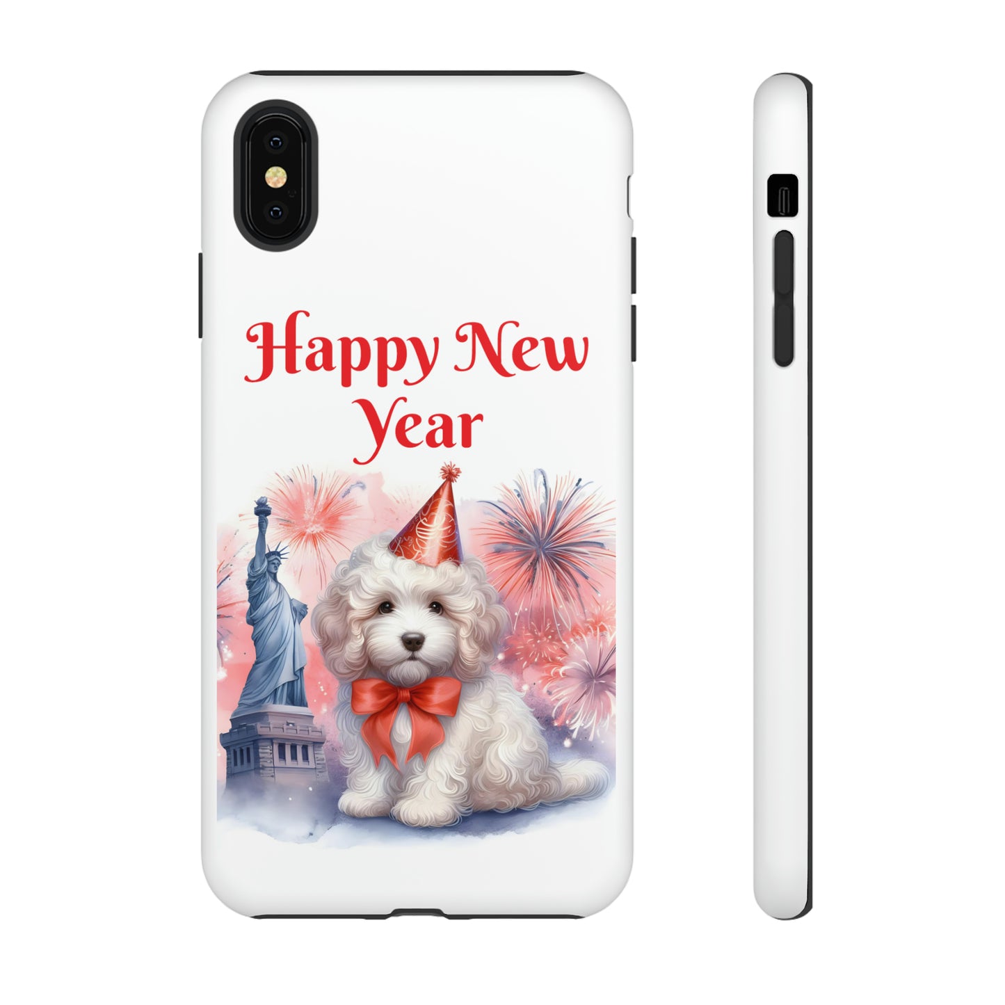 White Doodle Happy New Year - Tough Cases - Apple iPhone, Samsung Galaxy, and Google Pixel