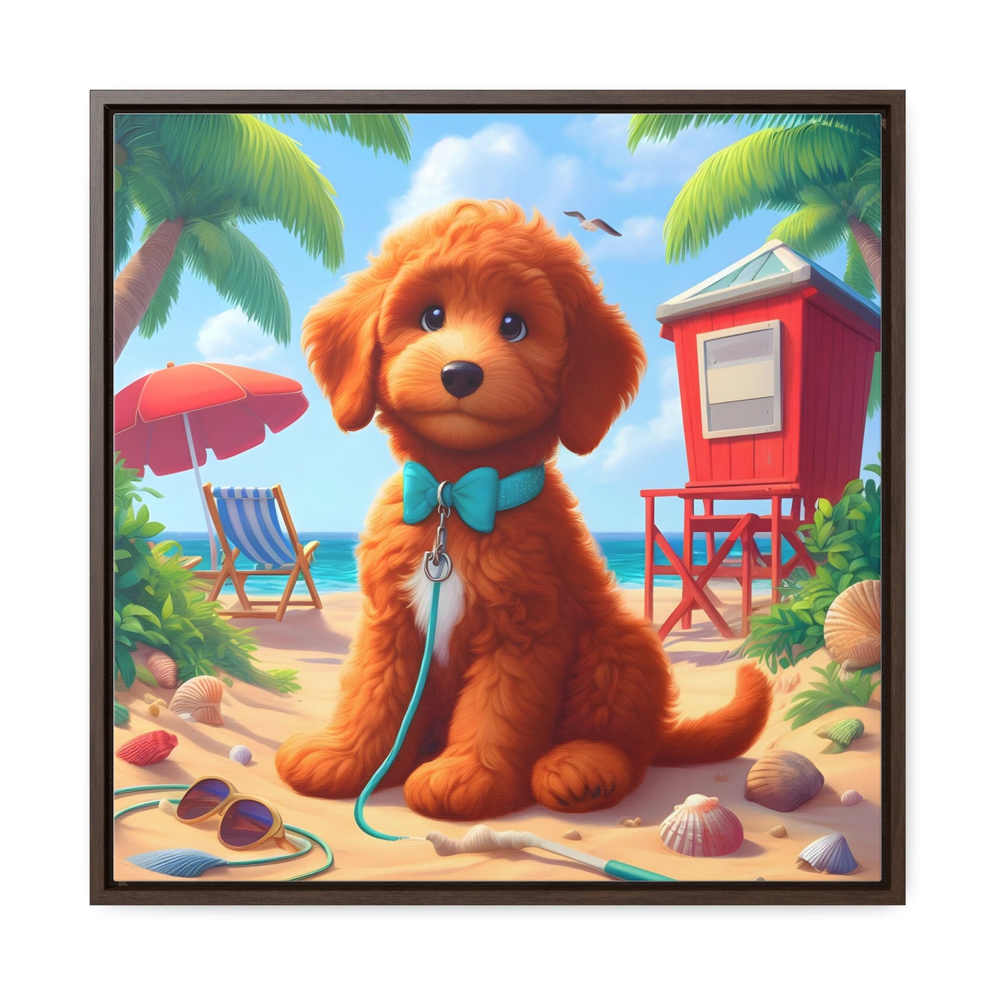 Red Doodle Puppy, Cartoon Inspired - Wooden Gallery Canvas Picture - Square Frame - Nice!