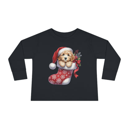 Doodle Puppy Christmas Stocking Toddler Long Sleeve Tee